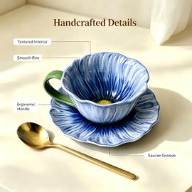 Floral Ceramic Tea Cups and Saucers 10oz Cup Set