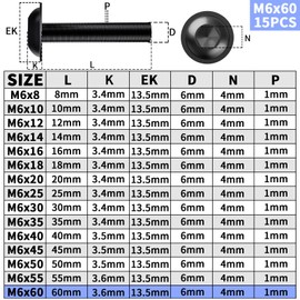 TXXATX Rounded Head Screws Stainless Steel M6 x 60 mm Screws M6 with Flange Hexalobular ISO 7380-2 Flat Head Screws Stainless Steel A2 V2A Black Full Thread for Table Legs Vehicle Construction Wood