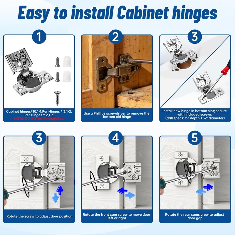 10Pack (5 Pairs) 1/2 inch Overlay Soft Close Door Hinges,TopDirect