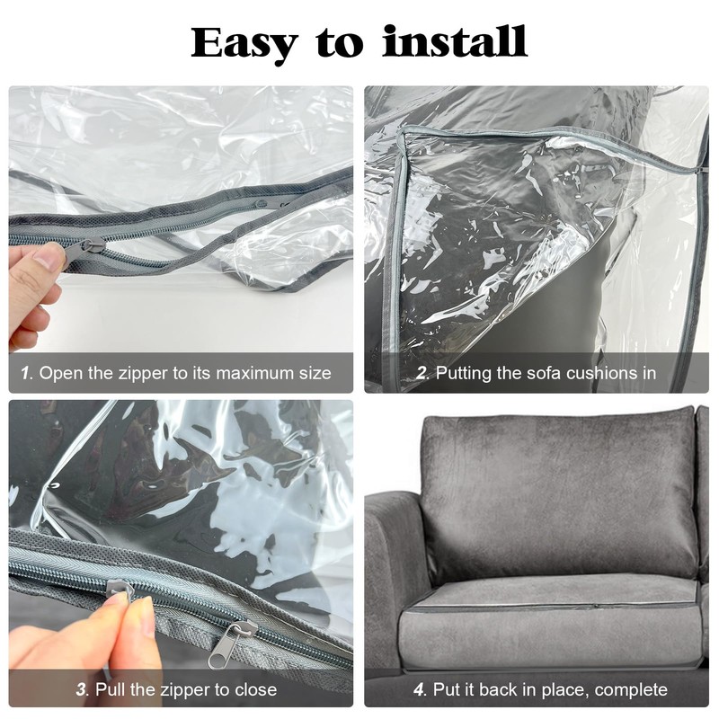 4 Pcs Plastic Sofa Seat Cushion Covers Clear PVC Waterproof