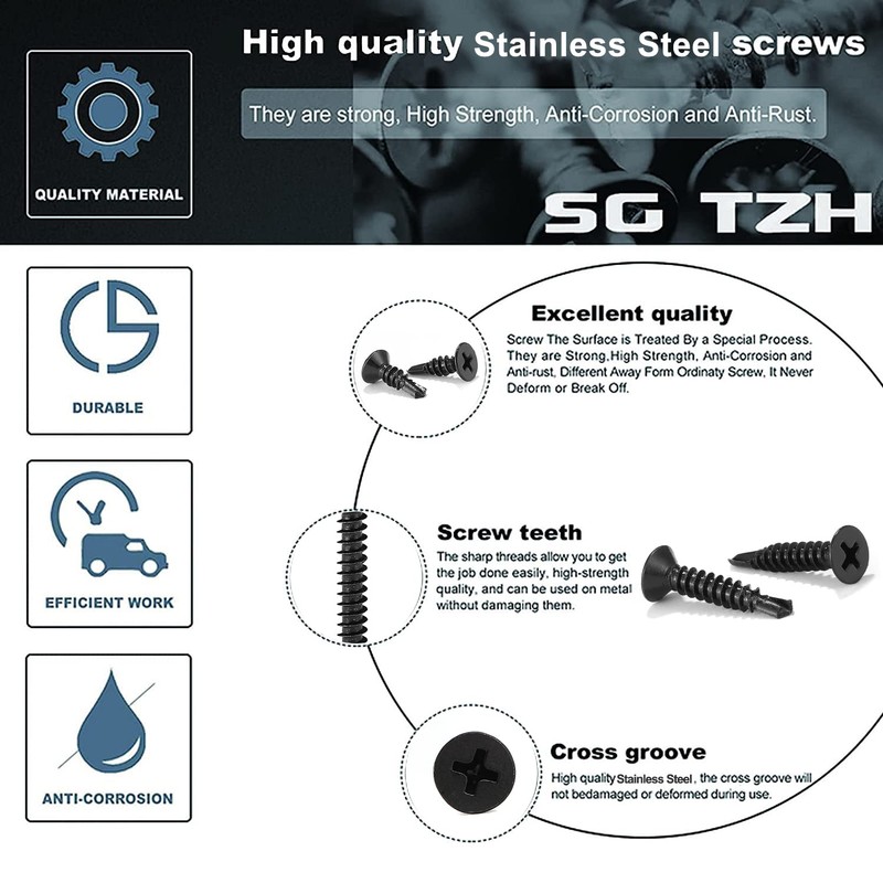 #12 x 3/4" Sheet Metal Screws 100Pcs 410 Stainless Steel