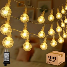 45.9ft 140LED Globe String Lights Outdoor,Crystal Fairy Lights IP44 Waterproof Outdoor Hanging Decorative Lights for Home Tent Patio Garden Party Wedding Decor