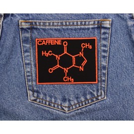 Molecular Diagram Caffeine Iron-On Patch Science - Made in The USA - Black, Neon Red, 3" x 4" Rectangle Applique