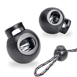 50 Pack Small Round Cord Locks Plastic Toggle Stoppers Single Hole Spring Loaded Ends Elastic Drawstring Rope Paracord Locks Clips Shoeslace Canvas Bags Lanyard Stops Sliding Fastener Buttons Black