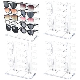 Kigley 4 Pack Eyeglasses Holder Stand Sunglass Rack Holder Sunglasses Organizer 8 Row 40 Pairs Eyeglasses Display Stand Acrylic Eyewear Storage Transparent Eyeglass Holder