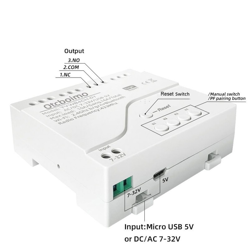 Otcboimo Smart WiFi Wireless Relay Switch Module, Tuya 4CH AC/DC