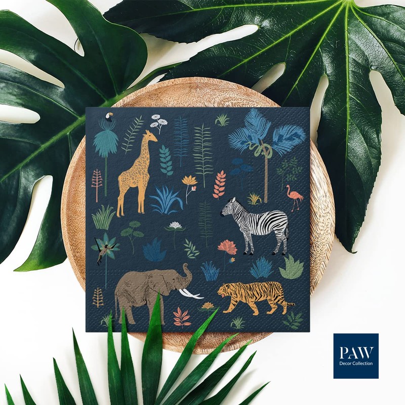 Paw Lunch Napkin Pack of 20, Exotic Animals, 33 x