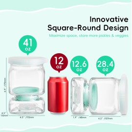 AI.xibu Glass Pickle Jar with Strainer Flip,46 FL OZ Pickle Flip Jar With Double Leak Proof,pickle container with strainer for olives, pickles,jalapeños and other pickled foods-Dishwasher Safe-Green