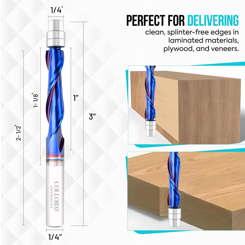 Upcut Spiral Flush Trim Router Bit 1/4 Inch Shank, Top