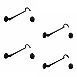 Renovators Supply Manufacturing Black Cast Iron Cabin Hook Eye Bolt 6" Long Swivel Style Reversible Privacy Hook Latches for Kitchen Cabinet Window Sliding Screen Door Locks with Screws Pack of 4