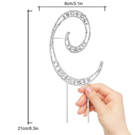 Letra C decoración para tartas con cristales de imitación y letra plateada, para bodas o aniversarios, fiestas de cumpleaños, suministros de decoración