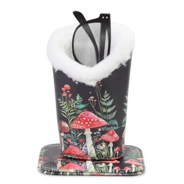 FlyingMage Plush Lined Eyeglasses Holder, Cute Magnetic PU Leather Glasses Stand Case for Women Men Kids (Black Mushroom)