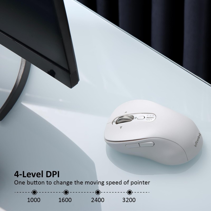 Wireless Bluetooth Mouse Rechargeable,USB+BT×2,Multi Device Quiet Ergo Computer Mouse,Metal 4-Way