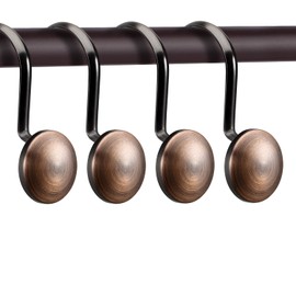 Bronze Shower Curtain Hooks, Rustproof Shower Hooks for Shower Curtain Bathroom, ZESLMG Oil Rubbed Decorative Shower Rings for Shower Curtain Rod Hangers, Thread Shape Design Set of 12