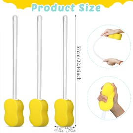 Yetene 3 Pieces Long Handle Sponge 22.4'' Back Sponge on a Stick Body Brush Handled Washer Scrubber for Foot Body Limited Motion(Yellow)