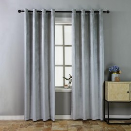 ELKCA Luxury Silver Grey Velvet Window Curtain for Living Room,Grommet Top,2 Panels(Silver Grey, 52" W x 84" L)