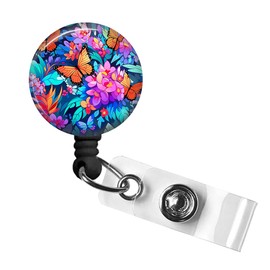 Butterflies Retractable Badge Reel with Alligator Clip，Name Nurse ID Card Badge Holder Reel, Decorative Custom Badge Holder