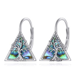 Celtic Earrings Women's 925 Sterling Silver Celtic Knot Hoop Earrings Abalone Shell Jewellery Gift, Sterling Silver, Abalone