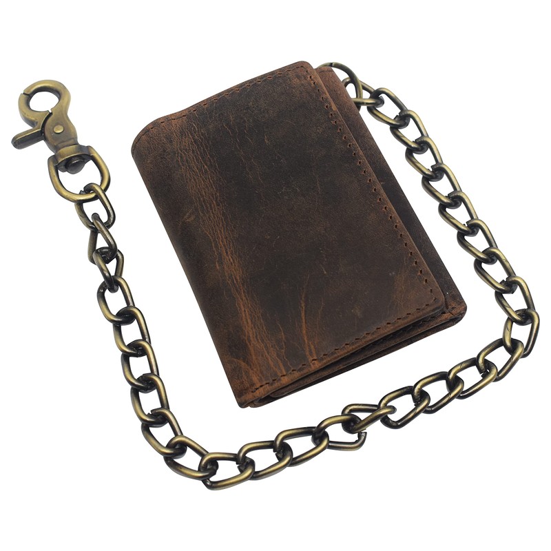 Men's RFID Blocking Trifold Vintage Leather Biker Chain Wallet With