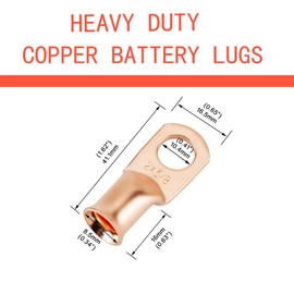 25pcs 2 AWG 3/8" Stud Copper Ring Terminals Battery Cable Ends Wire Lugs 2 Gauge Battery Cable Lugs Heavy Duty Cable Lugs Bare Copper Eyelets Tubular Ring Terminal Connectors