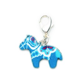 Miniblings Dala Horse Charm Pendant Dala Horse Christmas Enamelled Blue - Handmade Fashion Jewellery I Necklace Pendant Silver-Plated Charm Pendant Charm Bracelet Pendant for Bracelet, Metal,