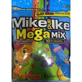 Mike and Ike MEGA MIX 10 Flav Chewy Candy 28.8 oz Candies Resealable Bag 1.8 lbs