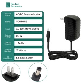 6V 2A DC Power Supply 100-240V 50/60Hz AC to DC 6Volt 2A Power Adapter Converter AC/DC Adapter Transformer DC 6V Power Cord with 5.5x2.5mm US Plug
