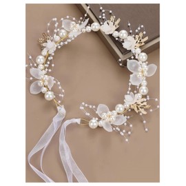 MakeMeChic Women's Pearl Beaded Floral Elegant Bridal Headband Wedding Accessories White One-Size