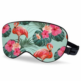 Vnwoalu Flamingo Sleep Eye Mask Beautiful Floral Summer Tropical Palm Leaves Hibiscus Men Women Sleep Mask with Adjustable Strap Eye Cover Eye Shade for Travel, Nap,Meditation