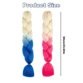 Motorcycle Helmet Braids, 1 Pair Helmet Braids, Helmet Ponytail, Helmet Braided Ponytail, Motorcycle Helmet Braids, Ponytail Wig, for Motorcycle, Ombre White to Blue, Pink