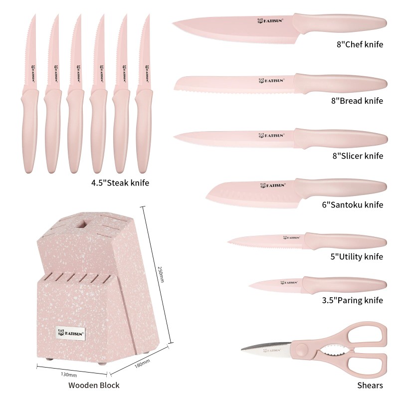 Full Pink 14 Pcs Carbon Steel Kitchen Knives Chef Kitchen