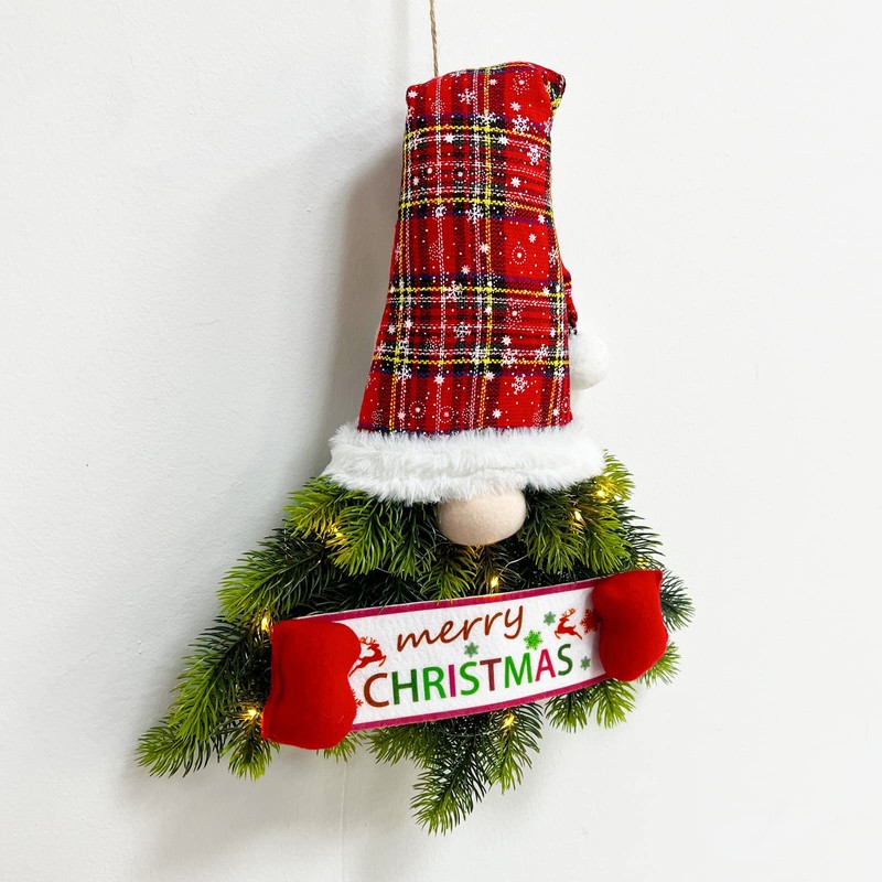 BFYDOAA 13x27in Christmas Gnome Wreath Artificial Pine Spruce Wreath with