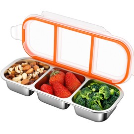 KTKUDY Stainless Steel Snack Container for Kids & Adults - Leek Proof Metal Bento Lunch Box with 3 Compartment - Lunchable Container for Daycare, School, Work, Travel - Stackable Bento Snack Box