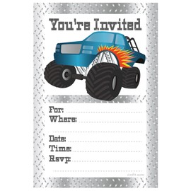 Monster Truck Birthday Party Invitations - Fill In Style (20 Count) With Envelopes