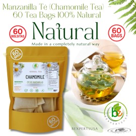 Manzanilla Té (Chamomile Tea) – 60 Tea Bags – 100% Natural, Vegan, Herbal – Gluten-Free, Non-GMO – by Bexpertsusa
