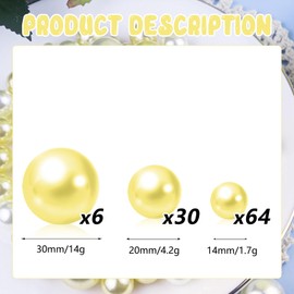 ZEBMOON 100PCS Light Yellow Faux Pearls Beads for Centerpiece Vases, Vase Filler Faux Pearls, No Holes Filler Beads for Easter Party Anniversary Birthday Wedding Table Decor, 14/20/30mm