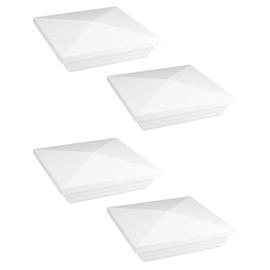 QWORK Vinyl Fence Post Cap, 4 Pack 4" x 4" PVC Square Fence Post Top Cover, New England Pyramid Style, for Mailbox, Lamp Post, Deck, Dock, Piling Caps, White
