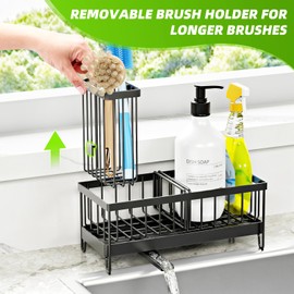 Sponge Holder for Kitchen Sink, Self Drain Sink Caddy with Brush Holder for Counter, Rustproof Kitchen Organizers and Storage with Divider, Dish Soap Dispenser Home Accessories Rack