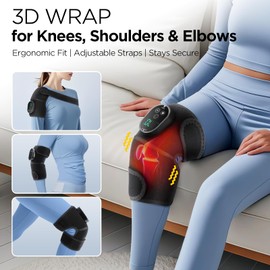 Cordless Knee Massager with Heat, Heating Pad for Knee Shoulder Elbow, Heated Knee Brace for Arthritis, Knee Heating Pad Wrap with 6 Heating Levels, 3 Massage Modes&Timer (Black)