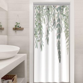 Ruelvth Stall Shower Curtain, Green Eucalyptus Small Shower Curtain Set with Hooks Waterproof Fabric Spring Sage Green Leaves Narrow Shower Curtain, 36x72 Inch