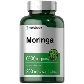 Horbäach Moringa Oleifera | 6000mg | 300 Powder Capsules | Non-GMO and Gluten Free Extract Formula | Complete Green Superfood