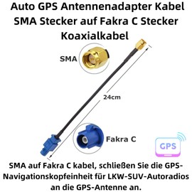 H70S SMA to Fakra C Cable - Car GPS Antenna Adapter Cable - SMA Male to Fakra C Male for Vehicle, Truck, SUV - 24 cm Pigtail Cable - GPS Receiver Adapter