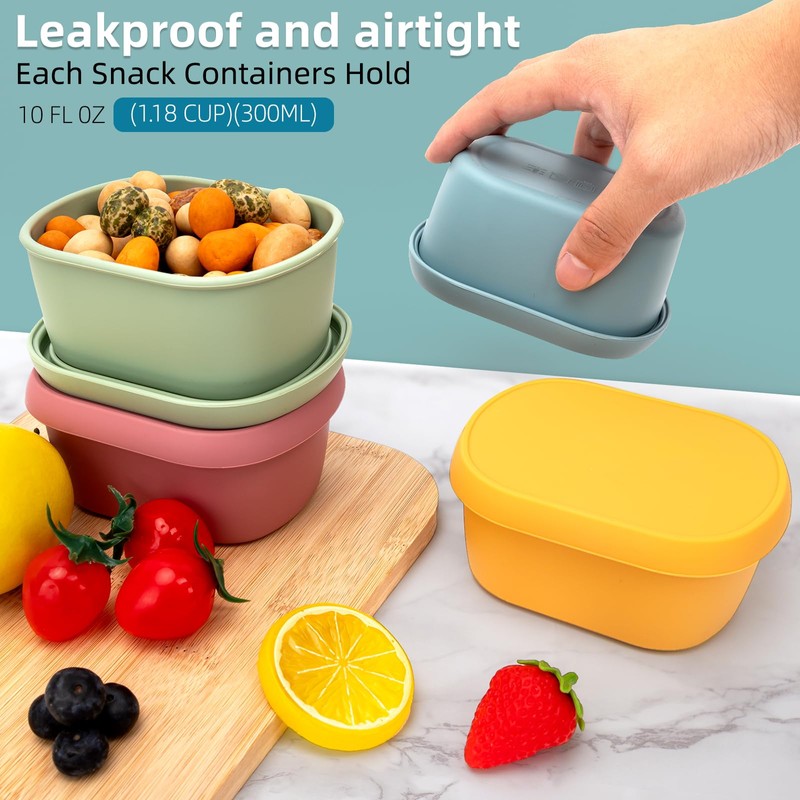 fecoqi 10oz(8pcs) Silicone Snack Containers Food Storage Containers, Reusable Small