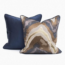 Blue and Gold Decorative Throw Pillow Covers,18x18, Modern, Stylish,Unique,Decorative Cover Pillow Covers for Couch,Sofa,Bed,Home Decor Navy Blue