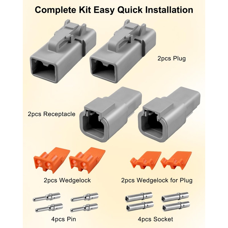 2 Pin Way DTP Series Connector, 14-12 AWG 25A Waterproof