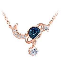 MICGIGI Women's Sterling Silver Planet Moon Necklace Cubic Zirconia Pendant Chain, Silver