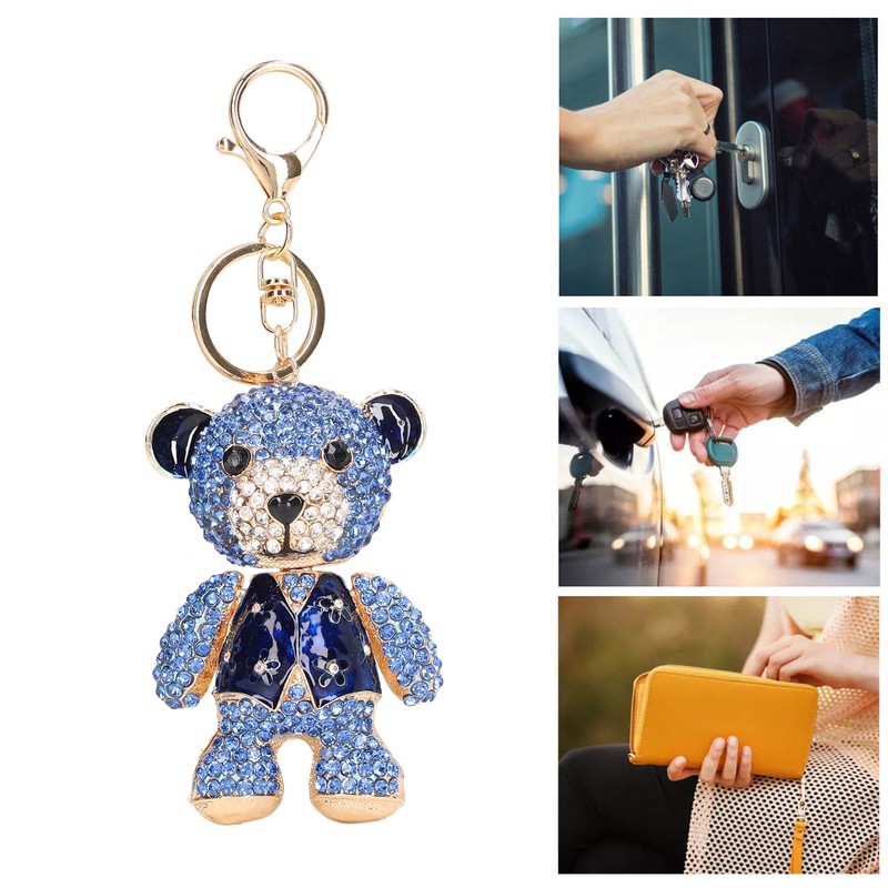Bear Keychain Electroplate Long Bright Rhinestones Bear Keychain with Hook