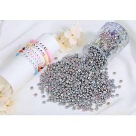 LAIDANLA 1500PCS Acrylic Letter Beads Alphabet Colorful Letters Silver Round Bead 7×4mm for Jewelry Bracelets Necklaces Key Chains Making