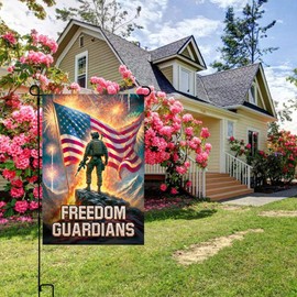 FLAGMEUP8386 Military Family Patriotic Flag 12x18 Inch - 4th of July Outdoor Decor with Soldier & American Flag Design, Freedom Guardians Tribute, All-Weather Double-Sided Polyester for Yard, Porch, Veterans Day