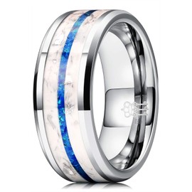 THREE KEYS JEWELRY Men Tungsten Wedding Bands Rings 8mm Silver Blue Stars Stone Luminous Glowing Polished Flat Viking Ring With Jewelry Infinity Unique for Him 8